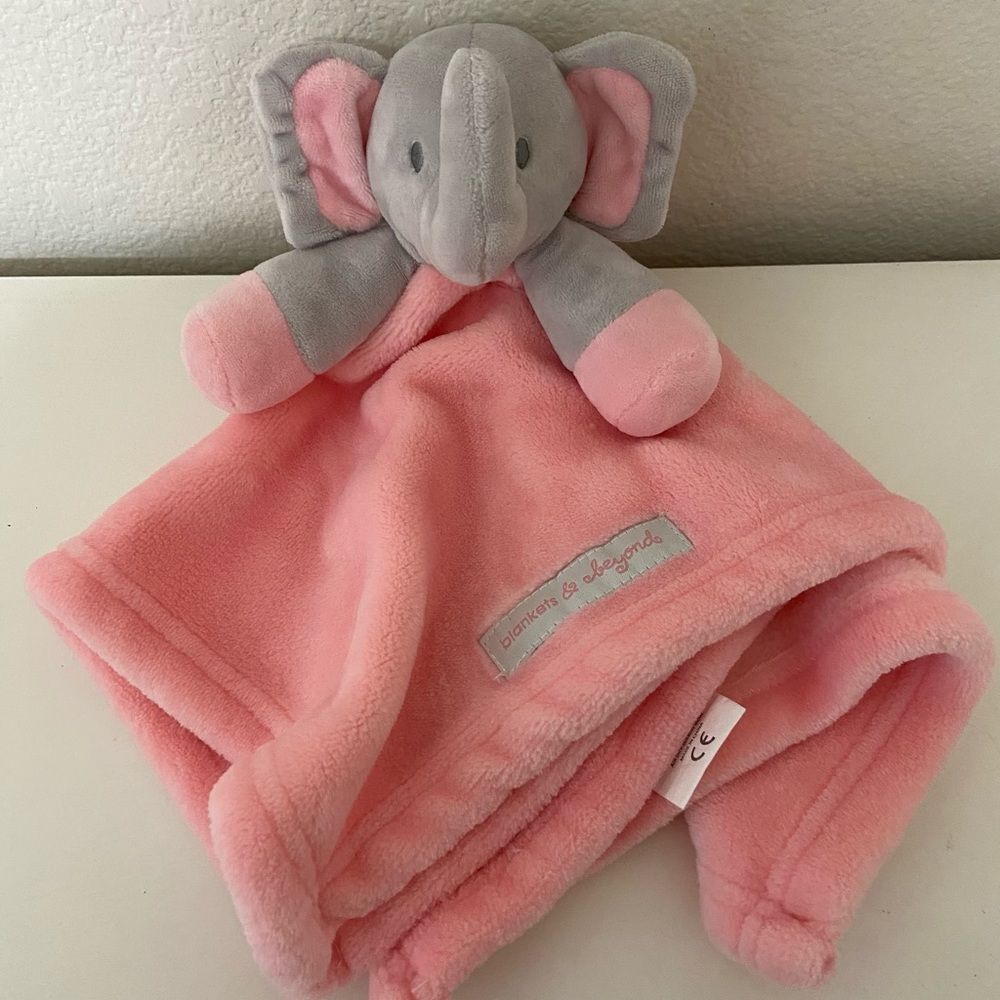 Blankets & Beyond Pink Gray Elephant Security Blanket Lovey Lovie